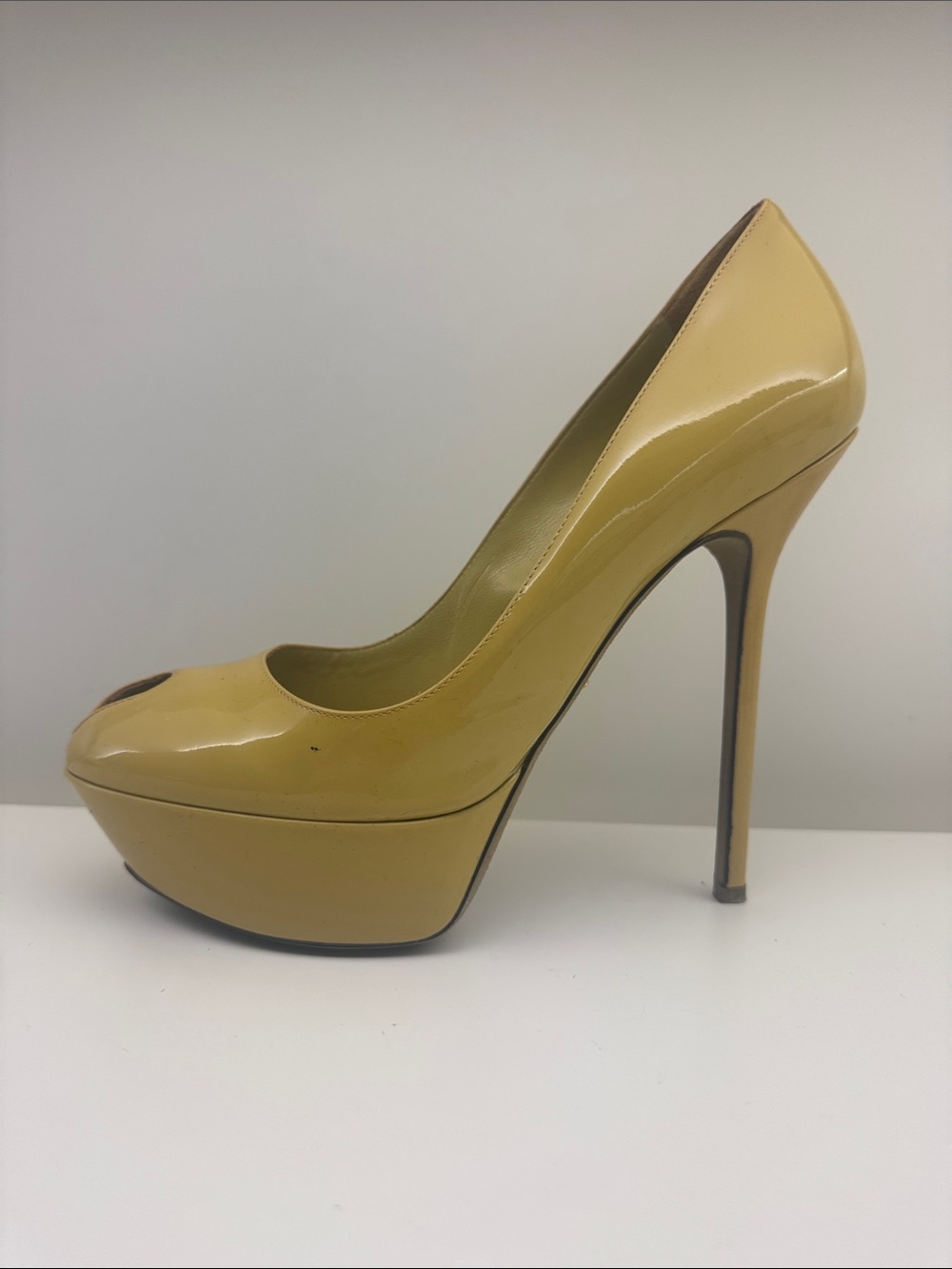 Sergio Rossi Patent Platform Peep-Toe Pump in chartreuse